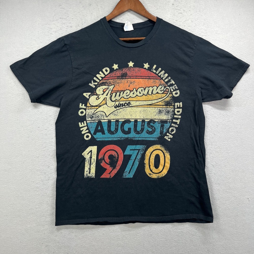 Awesome Since August 1970 T Shirt Mens Large Black Birthday Gift Retro Graphic